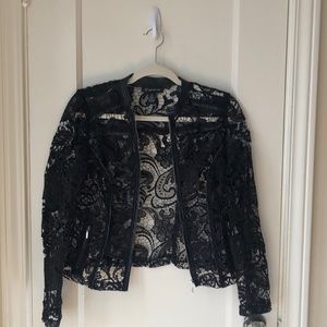 Zip up Lace jacket with faux leather trim